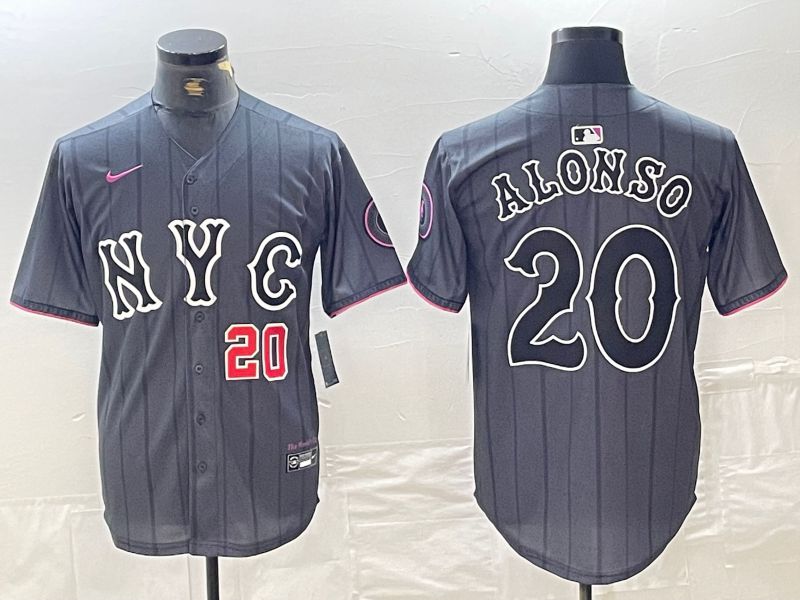 Men New York Mets 20 Alonso Black City Edition 2024 Nike MLB Jersey style 2